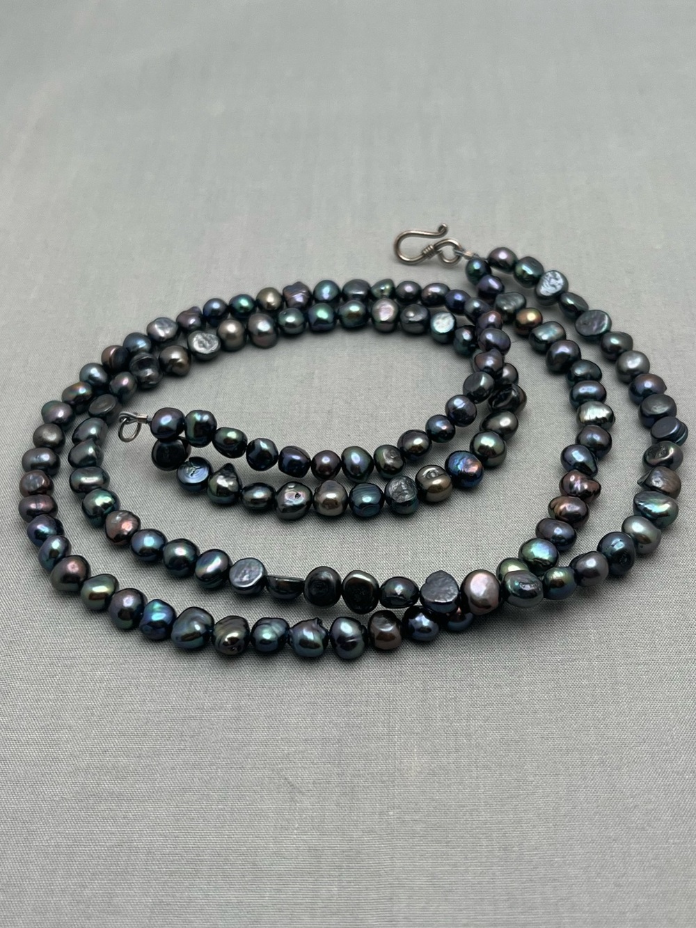 Black Peacock Freshwater Pearl Double Strand Necklace 16” 925